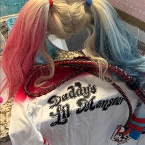 Adult Harley Quinn Costume Size M Shirt, Wig, and Whip